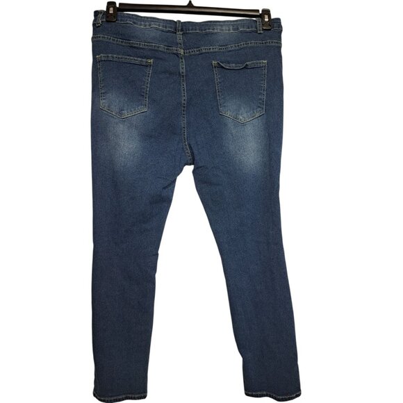 Shein Womens Distressed Skinny Jeans 2XL Blue Ripped Stretch Denim Plus - Picture 3 of 11